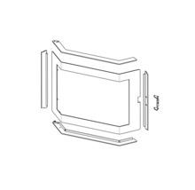 Rozkreslený nákres sprchovacieho kúta so sprchovacou zástenou, profilmi a kovaním