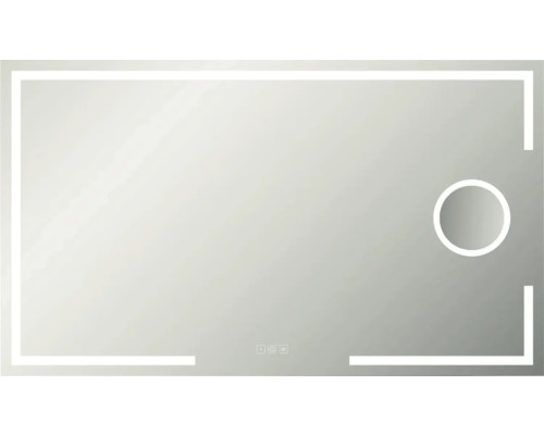 Zrkadlo s osvetlením form&style KIRIBATI s dotykovým senzorom s ochranou proti zahmlievaniu IP 44 Obdĺžnikové zrkadlo s osvetlením a kruhovou zrkadlovou plochou