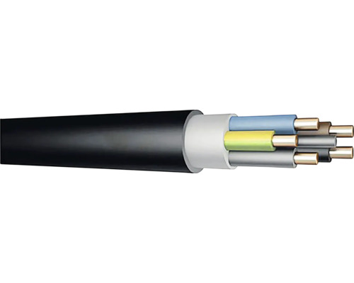 Kábel CYKY-J 5x4 mm² čierny 25 m Viacžilový elektrický kábel s čiernym plášťom