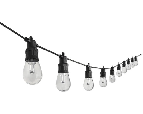 Svetelná reťaz s čírymi žiarovkami pre vonkajšie použitie
