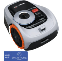 Robotická kosačka Navimow s ovládacími prvkami a logom inteligentnej domácnosti