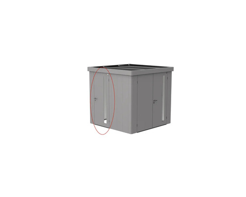 Kovová záhradná skriňa s dvojkrídlovými dverami a oknom