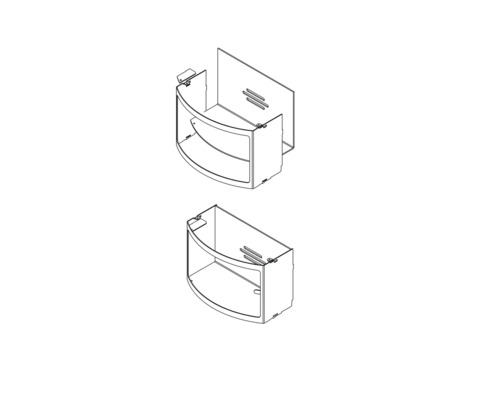 Polkruhová kúpeľňová skrinka s dvoma policami