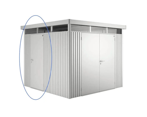 Kovový záhradný domček s jednokrídlovými dverami