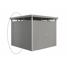 Kovový záhradný domček s dvojkrídlovými dverami a plochou strechou