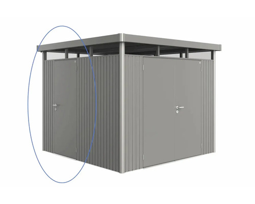 Kovový záhradný domček s dvojkrídlovými dverami a plochou strechou