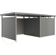 Kovový záhradný domček s bočnými prvkami a dverami