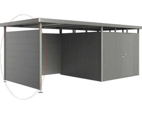 Kovový záhradný domček s bočnými prvkami a dverami