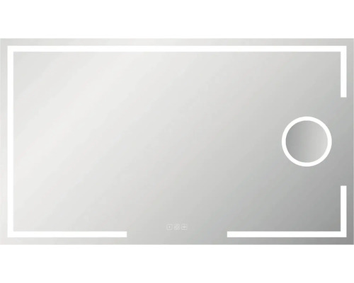 Obdĺžnikové zrkadlo s LED osvetlením a kruhovou zrkadlovou plochou