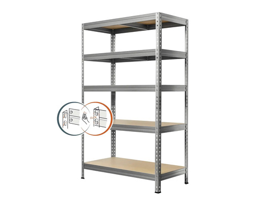 Zásuvný regál s piatimi policami a kovovými prvkami