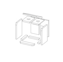 Rozkreslený nákres drevenej konštrukcie s doskami a blokmi