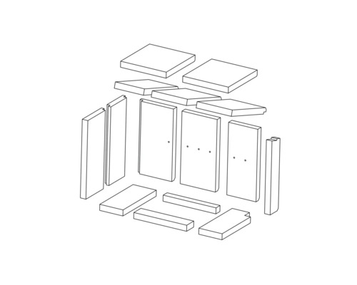 Rozkreslený nákres skrine s dvierkami a policami