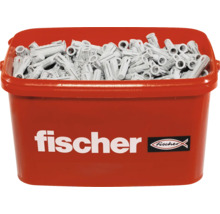 Hmoždinky Fischer v červenom vedre s logom Fischer