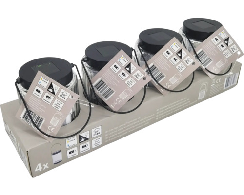 Štyri solárne sklenené lampáše v balení