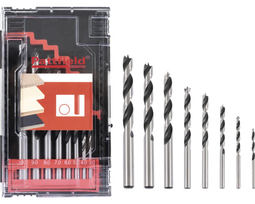 Sada vrtákov do dreva Pattfield 8diel., guľatá stopka Sada vrtákov do dreva v priehľadnom úložnom boxe