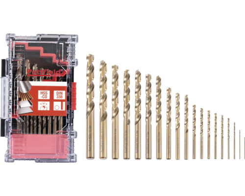 Sada HSS vrtákov do kovu Pattfield 19diel., guľatá stopka Sada kovových vrtákov Pattfield HSS-CO, 25 kusov v kufríku