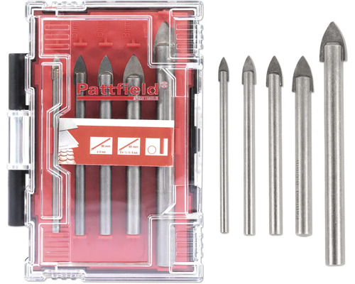 Sada vrtákov na sklo Pattfield rôznych veľkostí v priehľadnej krabičke