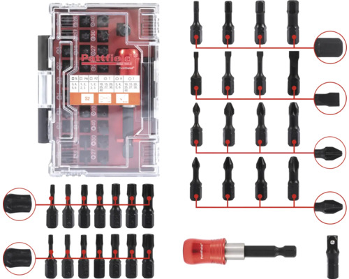 Logo Pattfield Súprava bitov s rôznymi skrutkovacími bitmi a držiakom bitov