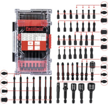 Logo Pattfield. Súprava skrutkovacích bitov v priehľadnej plastovej krabičke