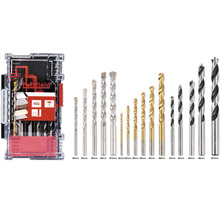 Súprava vrtákov Pattfield s rôznymi typmi a veľkosťami vrtákov v priehľadnom úložnom boxe