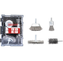 Sada drôtených kief Pattfield s rôznymi kefovými nástavcami v úložnom boxe