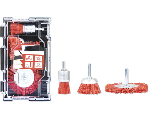 Sada nylonových kief Pattfield 3diel., guľatá stopka Sada drôtených kief Pattfield pre vŕtačky, vrátane troch tvarov kief v úložnom boxe