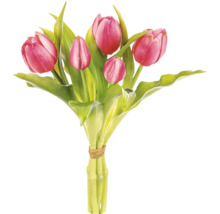 Kytica ružových tulipánov so zelenými listami