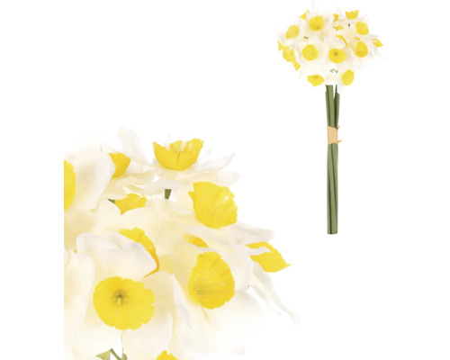 Umelá kytica narcisov 36 cm biela Kytica narcisov s bielymi okvetnými lístkami a žltým stredom