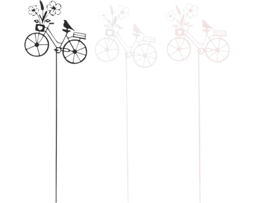 Záhradná dekorácia bicykel s kvetmi a vtákom na tyči