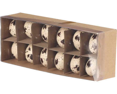 Balenie desiatich béžových dekoračných vajíčok s tmavými škvrnami