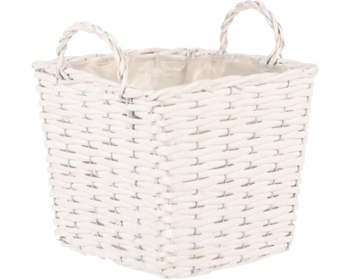 Prútený kôš na kvety hranatý 23 x 23 x 25 cm Biely prútený kôš s rúčkami