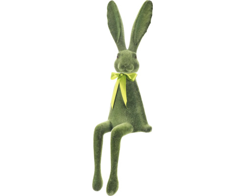 Dekoratívny zelený zajac s mašľou ako veľkonočná dekorácia
