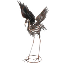 Dekoratívna kovová soška žeriava s roztiahnutými krídlami do záhrady