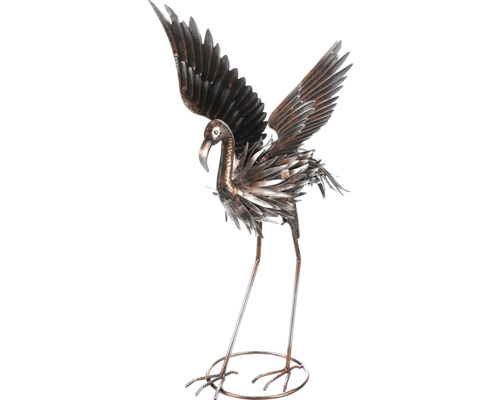 Dekoratívna kovová soška žeriava s roztiahnutými krídlami do záhrady