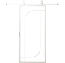 Biele posuvné dvere s úzkym kovovým rámom a lineárnym dizajnom