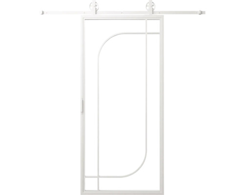 Biele posuvné dvere s úzkym kovovým rámom a lineárnym dizajnom