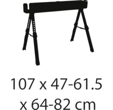 Dve výškovo nastaviteľné kozy s rozmermi 107 x 47-61,5 x 64-82 cm.