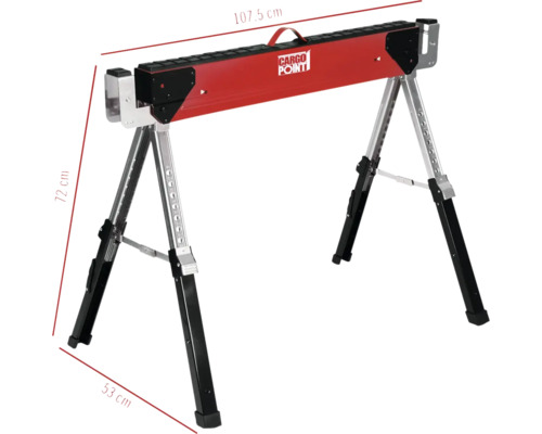 Pracovná koza Cargo Point s rozmermi 107,5 cm dĺžka, 72 cm výška a 53 cm šírka.