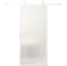 Posuvné dvere s kovaním a satinovaným sklom