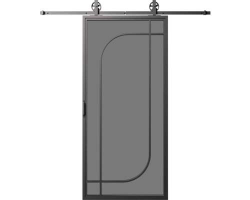 Posuvné dvere s oceľovým rámom a kovaním