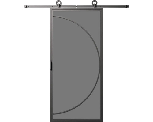 Posuvné dvere s kovovým rámom a polkruhovým dizajnom