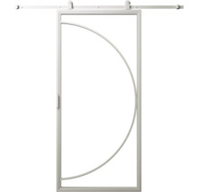 Posuvné dvere s kovovým rámom a polkruhovým dizajnom