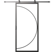 Posuvné dvere s kovovým rámom a polkruhovým dizajnom