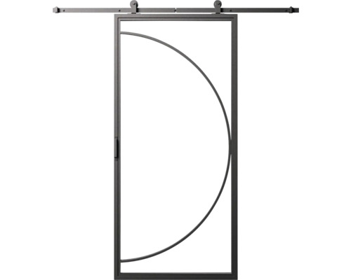Posuvné dvere s kovovým rámom a polkruhovým dizajnom
