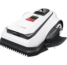 Robotická kosačka na trávu v bielej a čiernej farbe