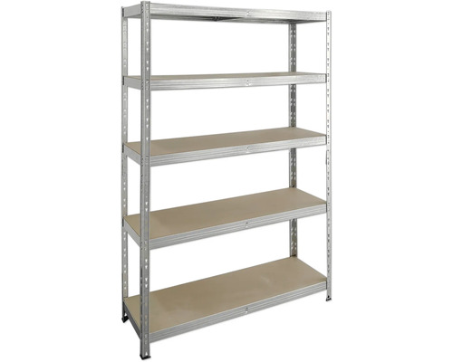 Kovová polica s piatimi policami na uskladnenie