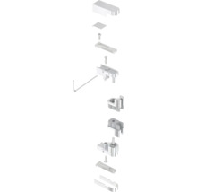 Rozkreslený nákres sady kovania so skrutkami a náradím