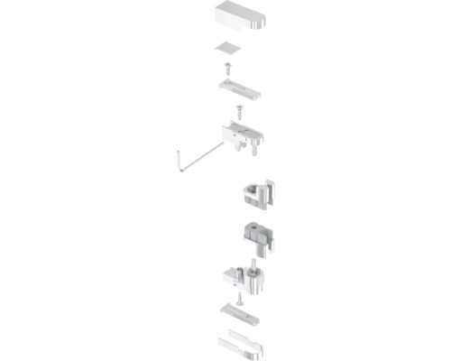 Rozkreslený nákres sady kovania so skrutkami a náradím