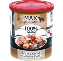 Max Deluxe mokré krmivo pre psov s chudým svalovým mäsom a pečeňou v plechovke