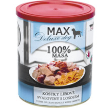 Konzerva s kúskami hovädzieho a lososa pre psy Max Deluxe